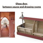 Glass door between sauna and dressing rooms for outdoor sauna