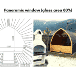 Panoramic window glass area 80 for outdoor sauna