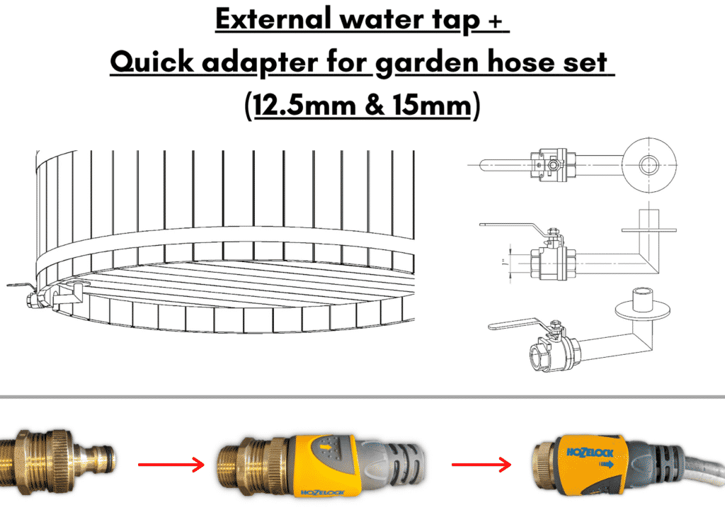 Wooden hot tub cheap model External water tap Quick adapter for garden hose set 13 1