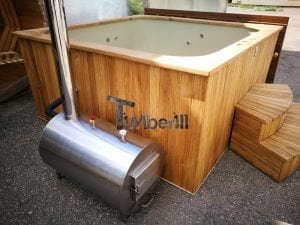 Wood fired outdoor hot tub rectangular deluxe with outside heater (17)