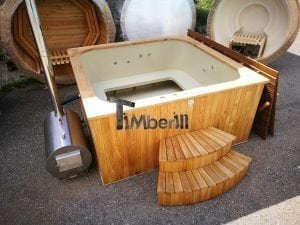 Wood fired outdoor hot tub rectangular deluxe with outside heater 22