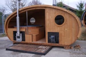 Outdoor oval sauna with an integrated hot tub (60)