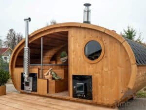 Outdoor oval sauna with an integrated hot tub (75)